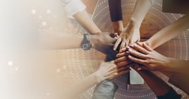 Top view of diverse group of hands stack, coming together for business teamwork. This image symbolizes teamwork, collaboration, and community spirit. This image emphasizes business teamwork.
