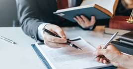Businessman and lawyer discuss the contract document. Treaty of the law. Sign a contract business