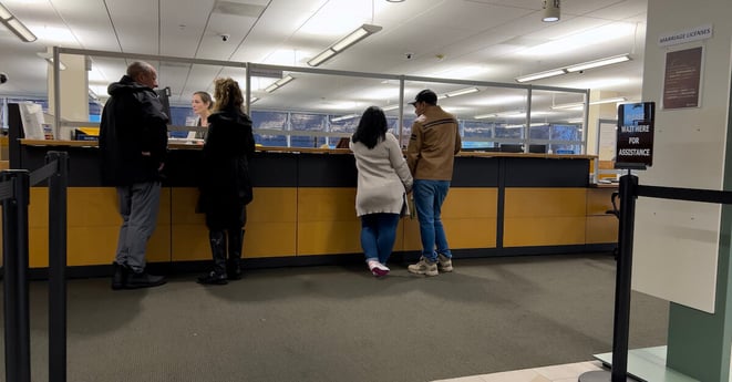 Everett, WA USA - circa October 2022: Wide angle view of the interior of the Snohomish County Auditor Office.