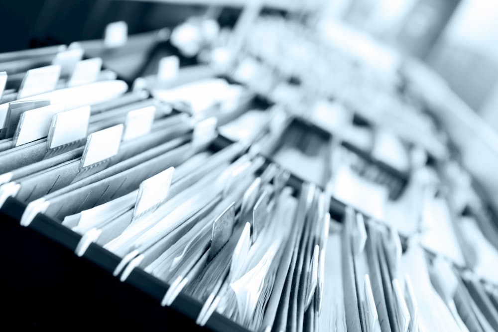 close up of files in a file cabinet