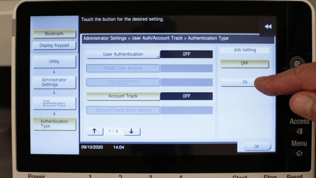 Printer screen for account codes