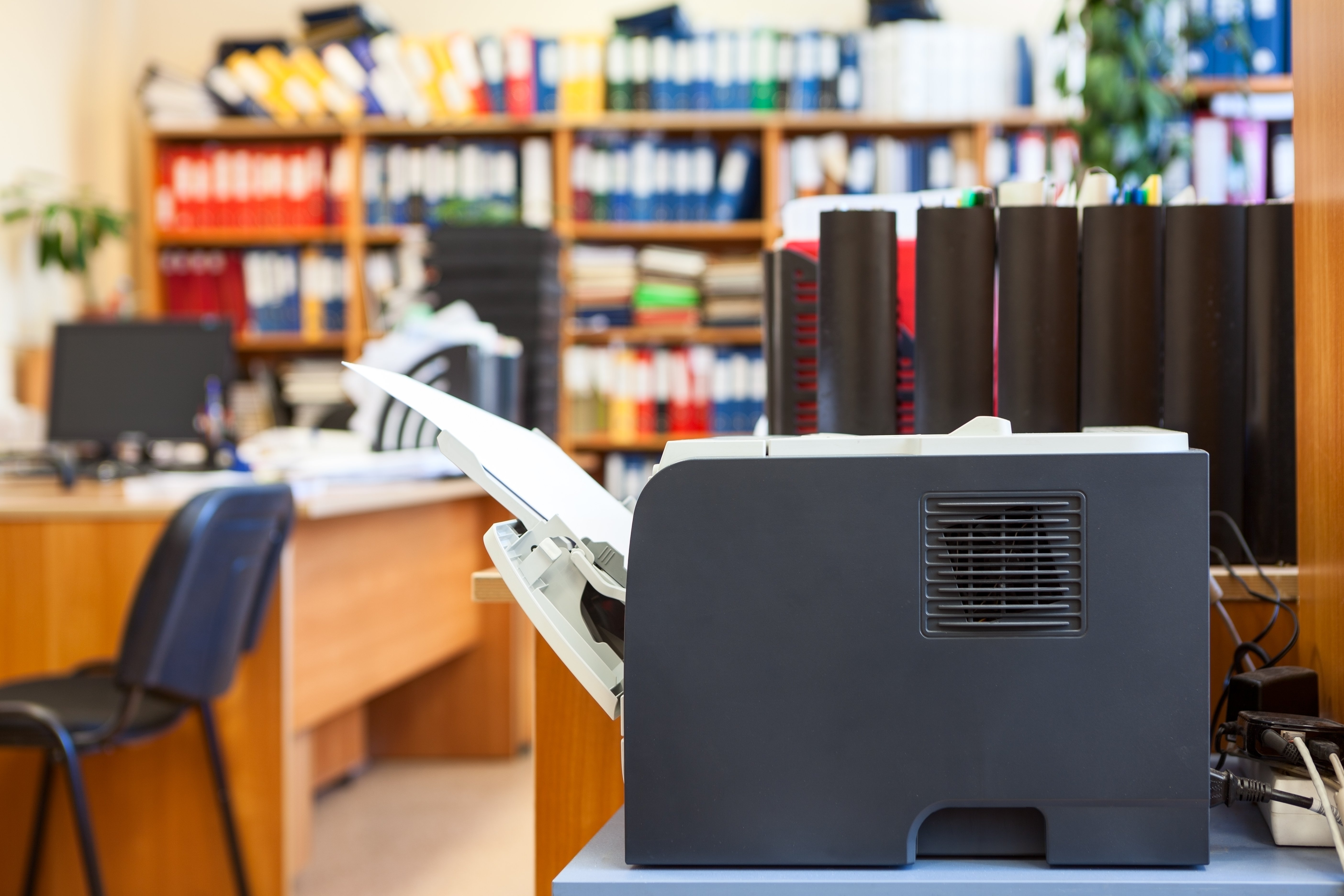 close up of desktop printer in a library